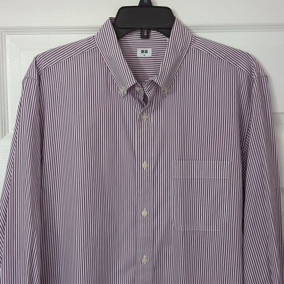 UniQlo Purple and White Striped Dress Shirt. Men's Medium - Picture 1 of 7